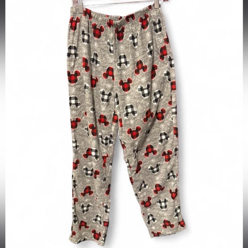 Disney Mickey Mouse Grey Fleece Pajama Pants Joggers Plaid Red Black Size Med